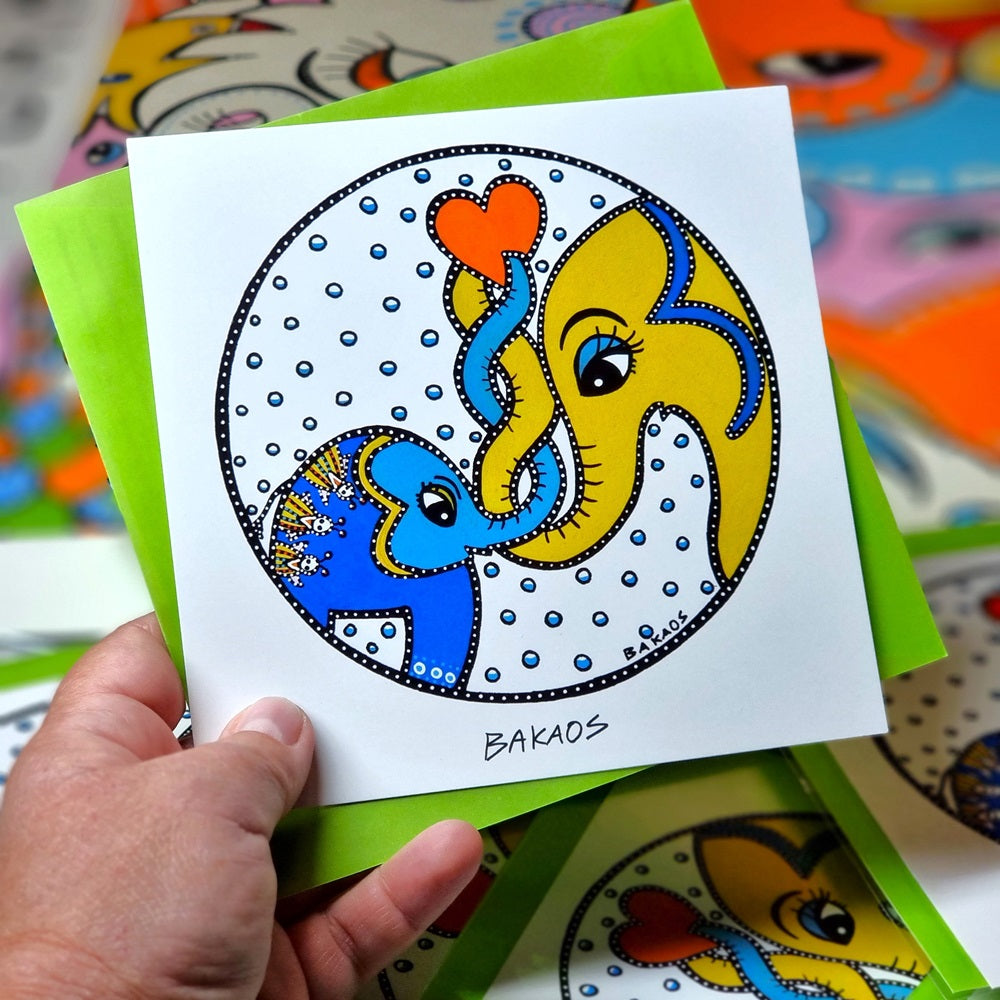 Kunstkort m. kuvert - EleFantastisk Omsorg