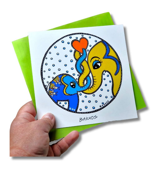 Kunstkort m. kuvert - EleFantastisk Omsorg